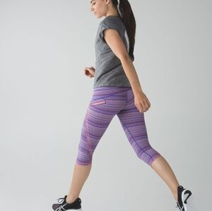 Lululemon Run Top Speed Crop Leggings Space Dye Twist Iris Flower Pink Shell